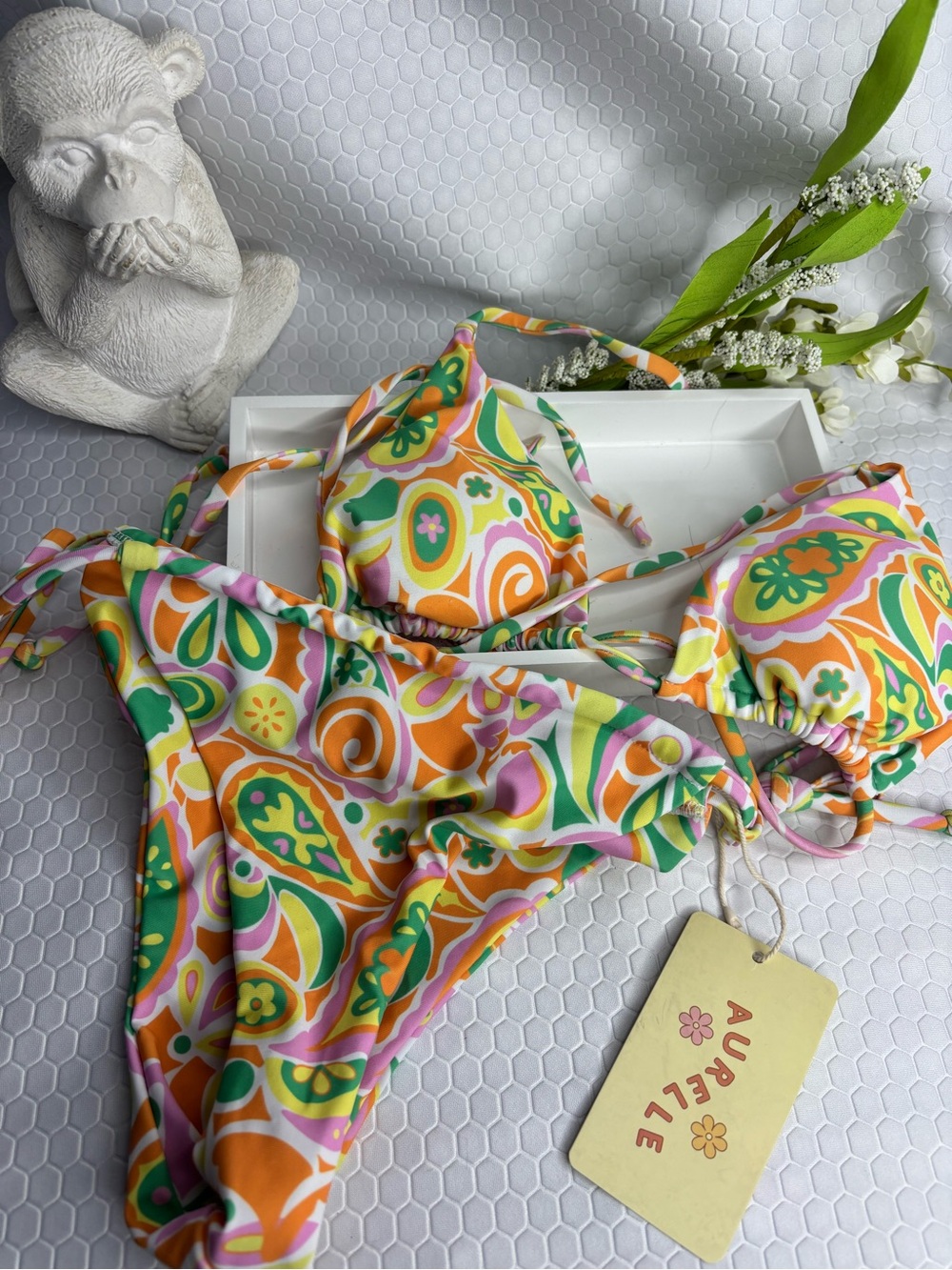 Aurelle Retro Print String Bikini Set NWT